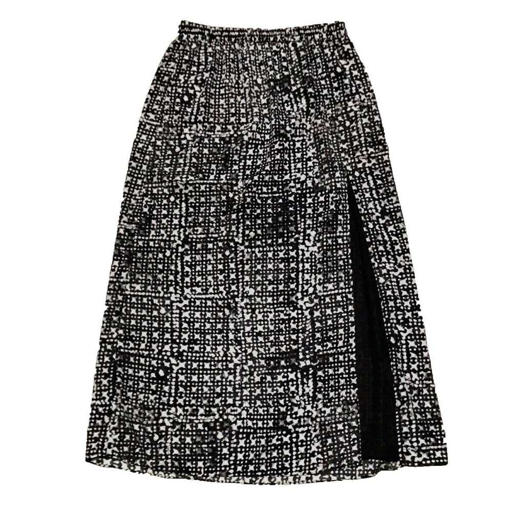 Michael Kors Maxi Skirt Womens M Black White Geometric Side Slit Self Lined